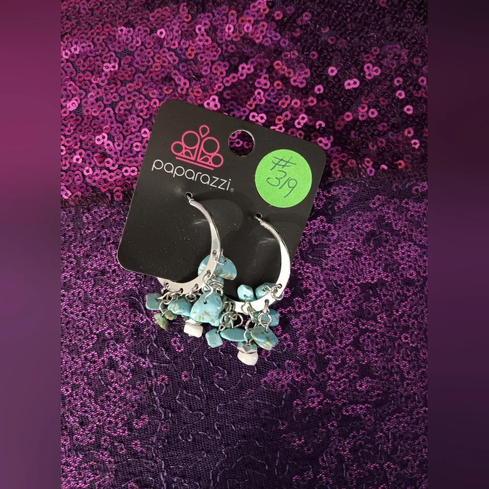 Paparazzi Silver and Blue Stone Earrings - Picture 6 of 6